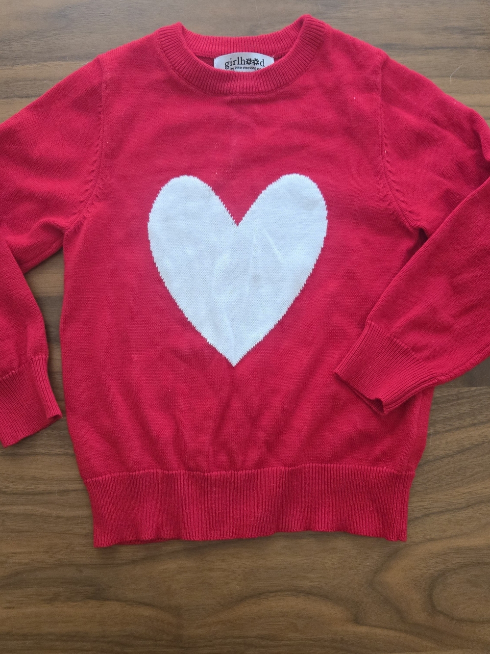 Girlhood by Little Stocking Co Red Heart Knit Crewneck Sweater 3T